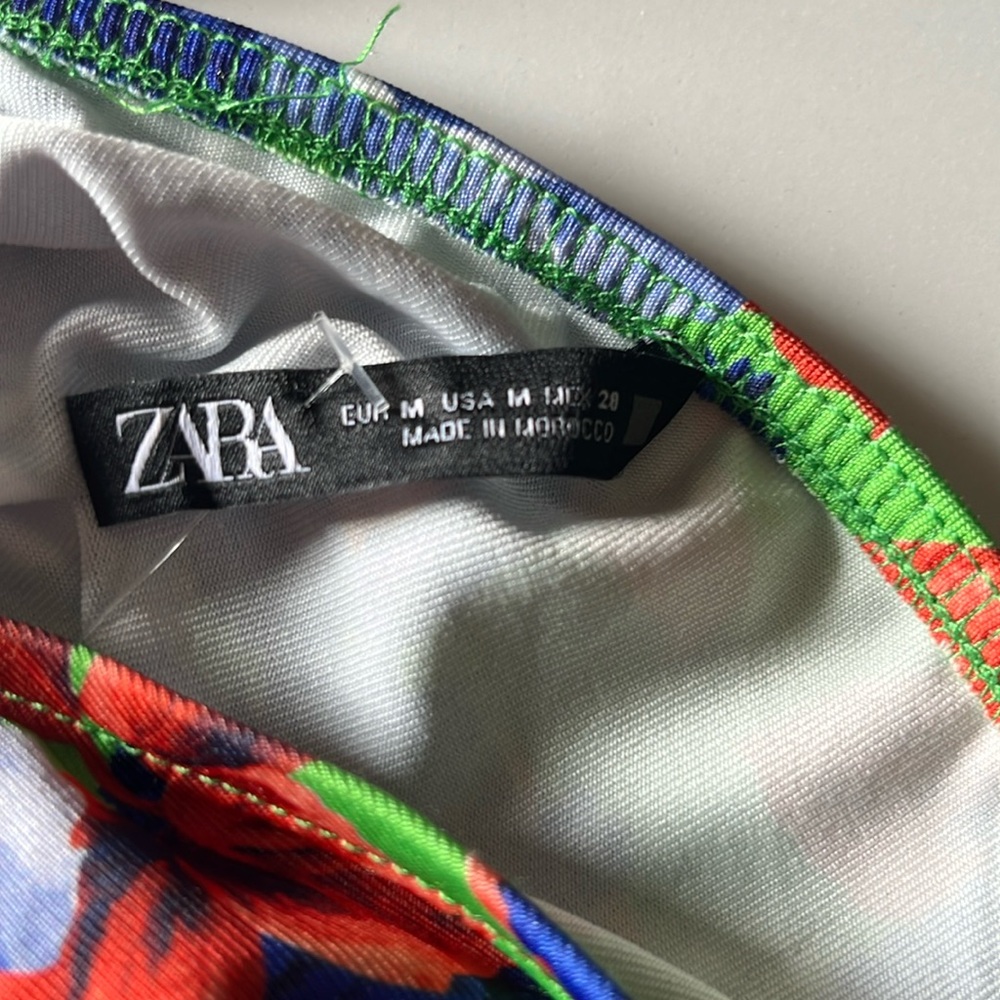 ZARA NWT BLUE MULTI FLORAL ASYMMETRICAL BODYSUIT - Picture 4 of 12